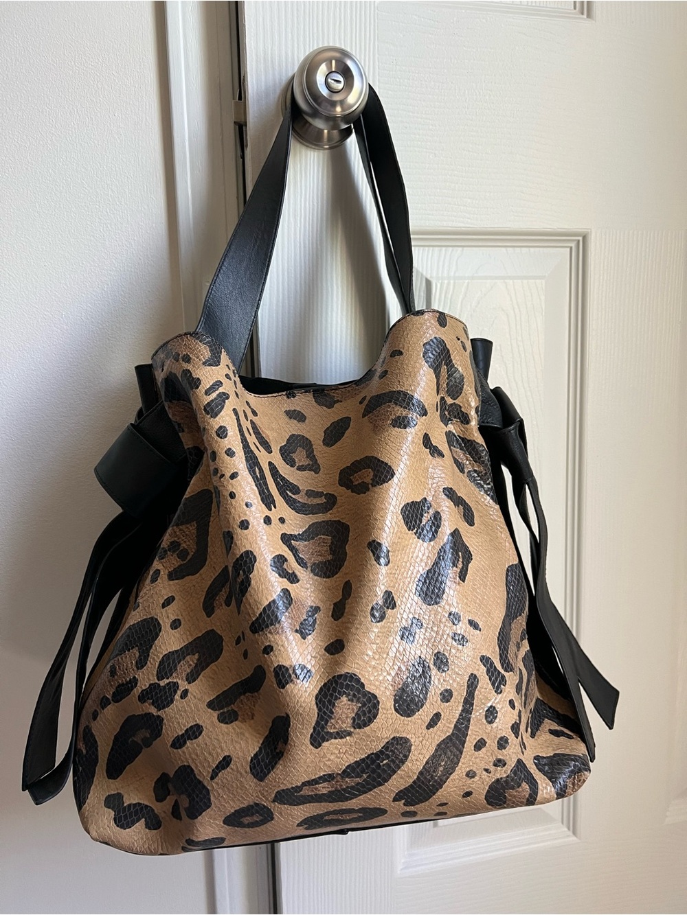Vince Camuto Leopard Print Tote Bag with Black Trim